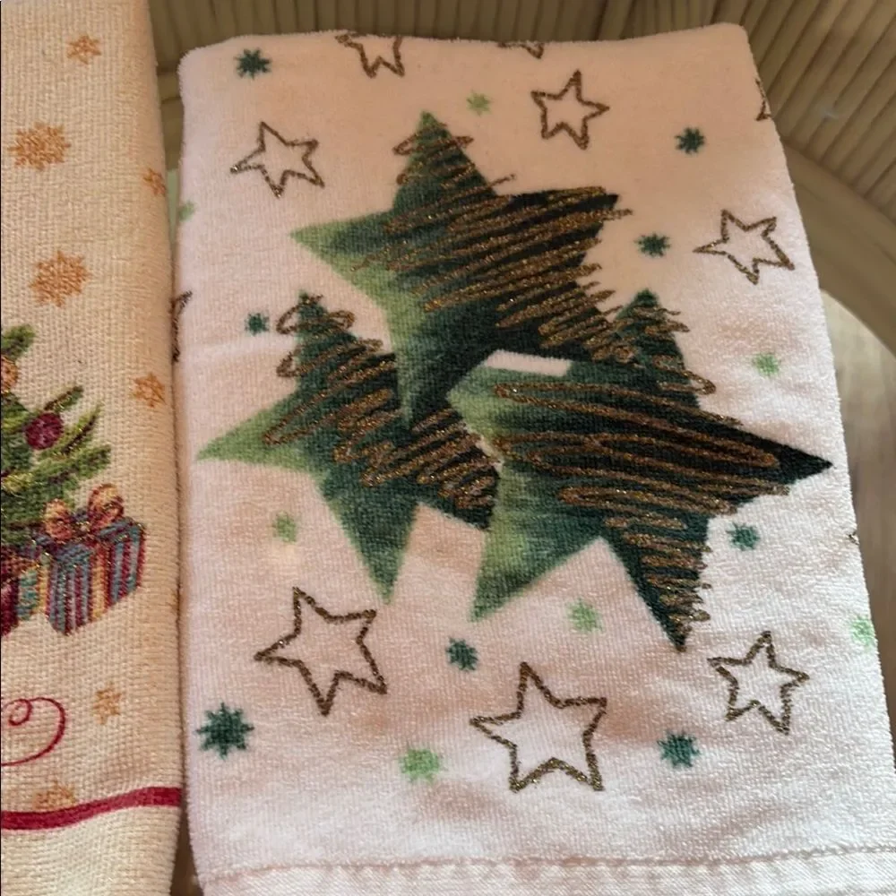 Festive Holiday Towels with Christmas Tree and Santa Design